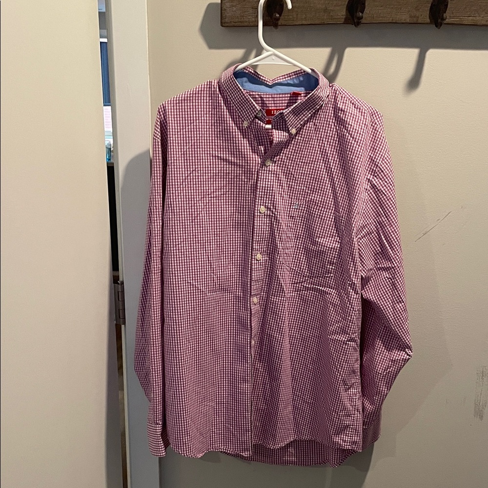 Izod Men's Red Gingham Button Down Shirt